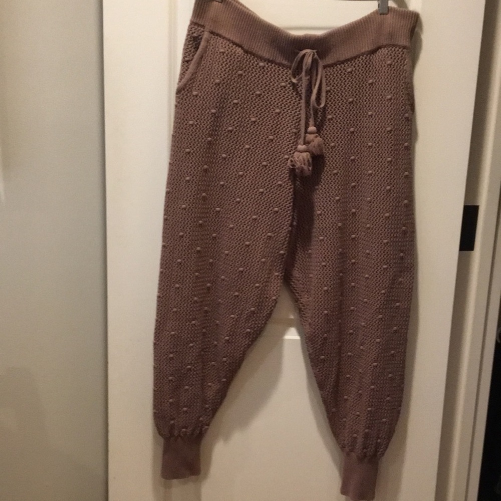 Happy Nature Knit/CROCHET pull on baggy drawstring tapered ankle pants Size XL